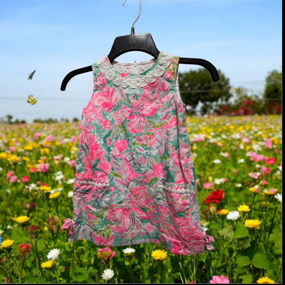Lilly Pulitzer Pink and Green Floral Sleeveless Shift Dress